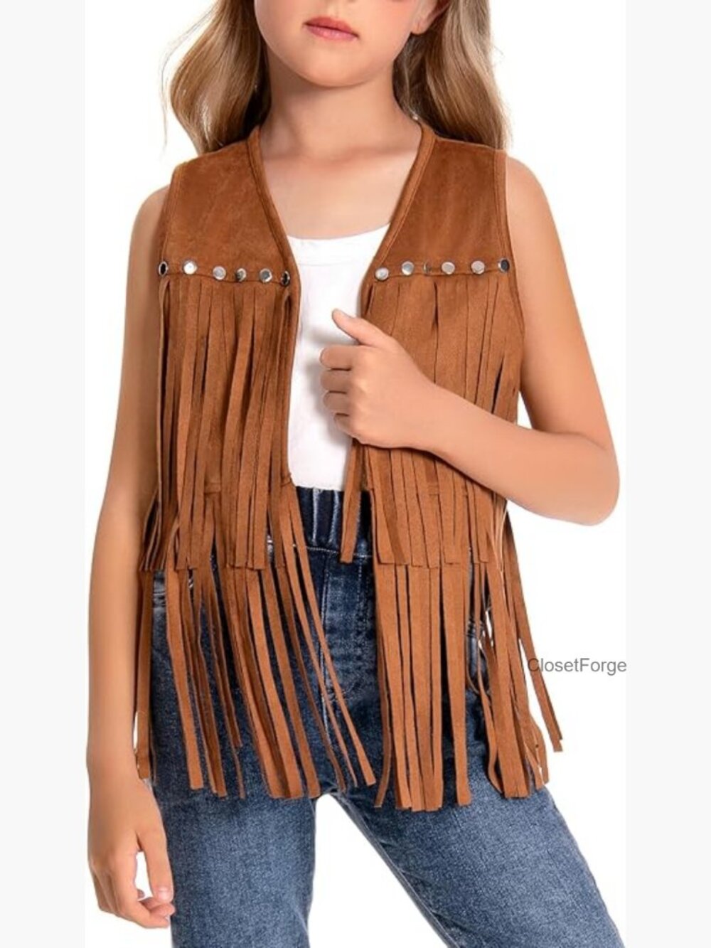 Girls Suede Fringe Vest Sleeveless Boho Tassels Jacket Cowgirl Cardigan